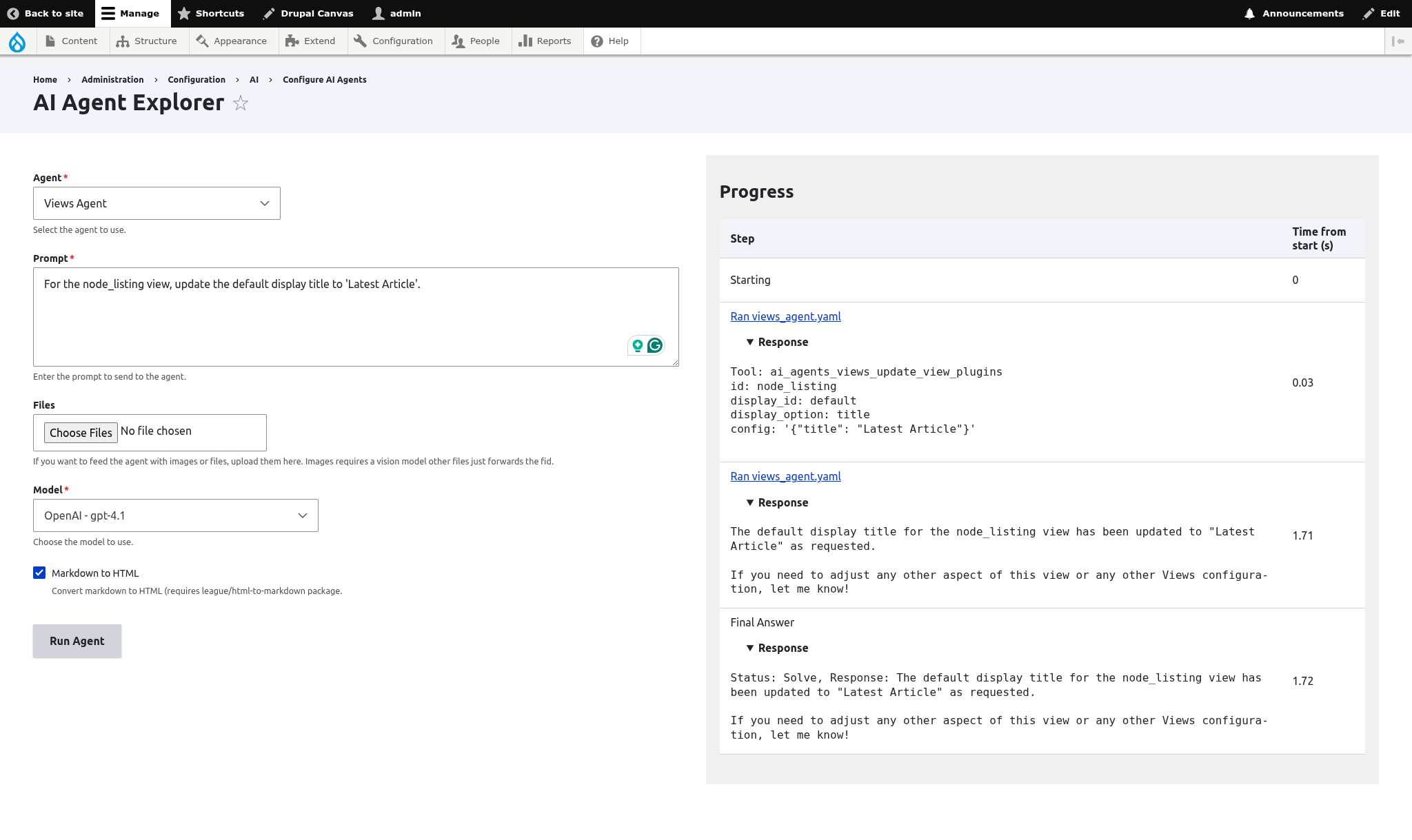 Drupal AI update prompt