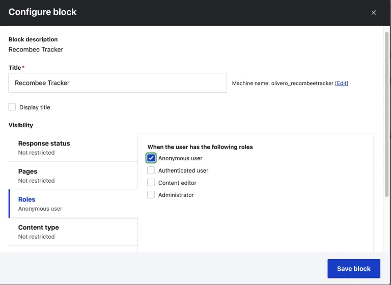 Recombee Public Scenario - Configure block