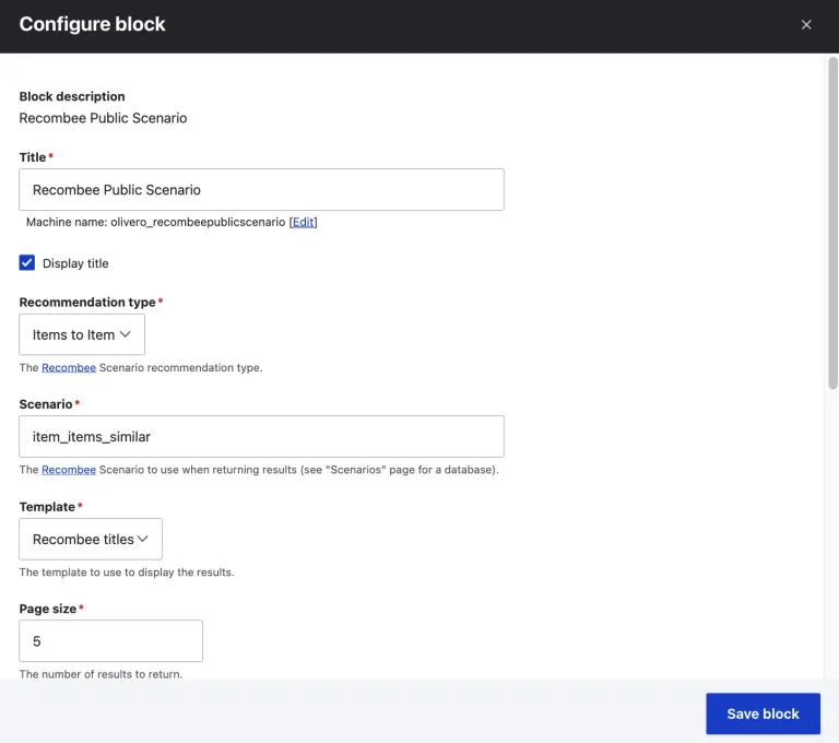 Recombee Tracker - Configure block