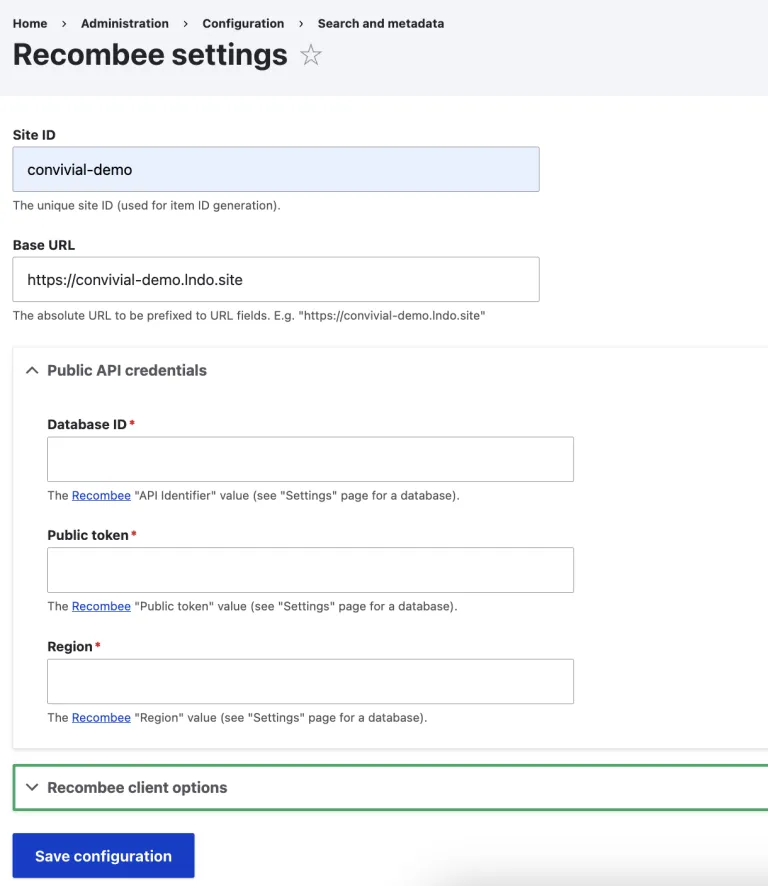 Recombee settings