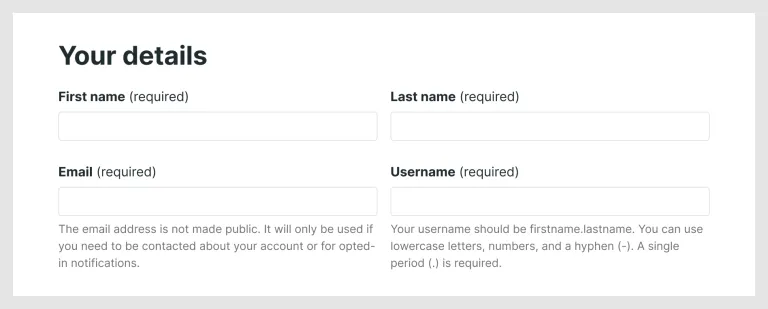 Example of registration webform with text inputs