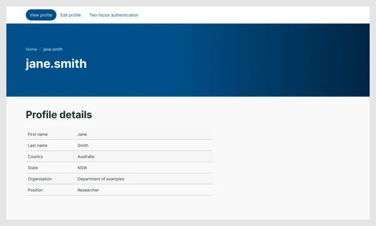 Example of a user page in Drupal, displaying user details