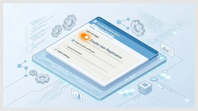 Illustration of a Drupal admin screen with user registration enabled