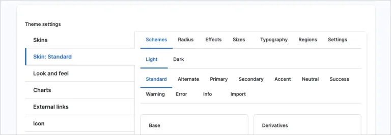 Convivial theme ui screen: Skins settings