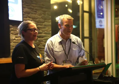 Amber and Owen presenting at Splash Awards 2026