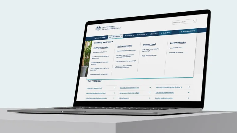 AFSA mega menu being displayed on a Macbook