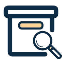 Archive box with a magnifying glass icon