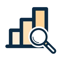 Bar chart with magnifying glass icon