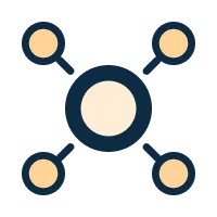 Circle connecting to 4 smaller circles icon